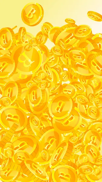 Thai baht coins falling. Gold scattered THB coins. Thailand money. Jackpot wealth or success concept. Vector illustration.