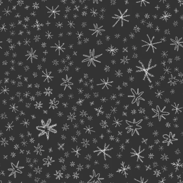 手描き雪片クリスマスシームレスパターン チョークの雪の上に微弱な飛行雪のフレーク背景 美しいチョーク手書きの雪のオーバーレイ 劇的な休日の季節の装飾 — ストック写真