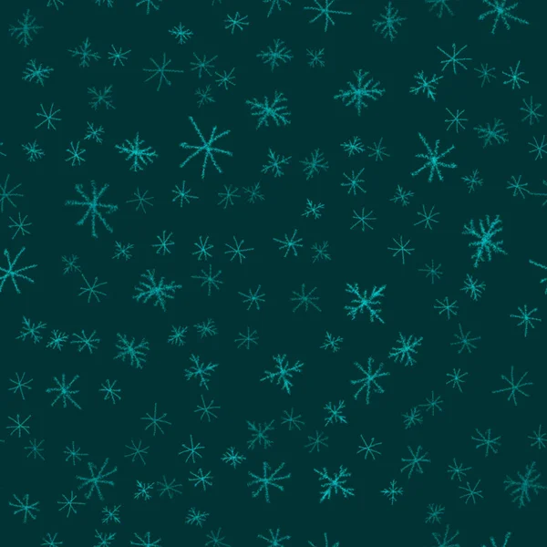 手绘雪花圣诞无缝线图案 淡淡的飞雪飞溅在粉笔雪片的背景 迷人的粉笔手绘雪覆盖 现代假日装饰 — 图库照片