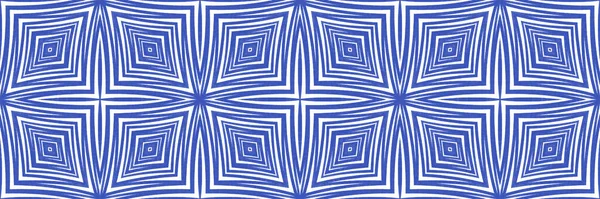 Etnisk Handmålad Sömlös Gräns Indigo Symmetriska Kalejdoskop Bakgrund Bedårande Dekorativ — Stockfoto