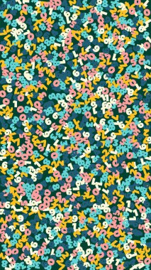 Pastel sayılar düşüyor. Uçan parmaklarla matematik çalışma konsepti. Tahta arka plandaki matematik afişine geri dönüyorum. Düşen sayılar vektör illüstrasyonu.