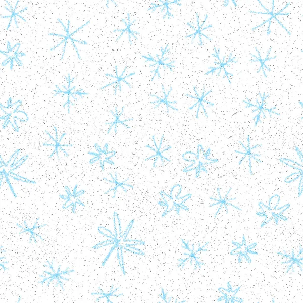 手描き雪片クリスマスシームレスパターン チョークの雪の上に微弱な飛行雪のフレーク背景 チョーク手書きの雪のオーバーレイを魅了します ホリデーシーズンの装飾を楽しませる — ストック写真