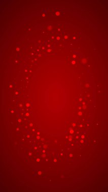 Güzel kar yağışı arkaplanı. İnce uçan kar taneleri ve kırmızı arka plandaki yıldızlar. Güzel kar yağışı şablonu. Dikey vektör illüstrasyonu.