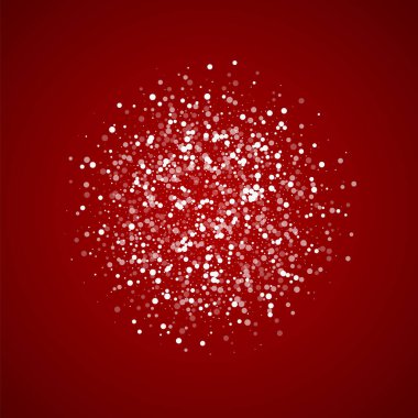 Falling snowflakes christmas background. Subtle flying snow flakes and stars on christmas red background. Beautifully falling snowflakes overlay. Square vector illustration. clipart