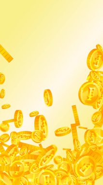 Swiss franc coins falling. Gold scattered CHF coins. Switzerland money. Jackpot wealth or success concept. Vector illustration.