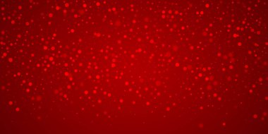 Güzel kar yağışı arkaplanı. İnce uçan kar taneleri ve kırmızı arka plandaki yıldızlar. Güzel kar yağışı şablonu. Geniş vektör illüstrasyonu.