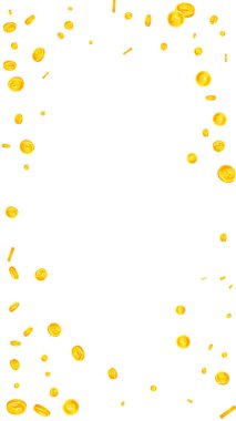 British pound coins falling. Scattered gold GBP coins.  United Kingdom money. Great business success concept. Vector illustration.