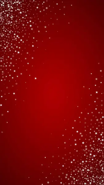Χιονισμένο Χριστουγεννιάτικο Φόντο Λεπτές Νιφάδες Χιονιού Και Αστέρια Κόκκινο Φόντο — Διανυσματικό Αρχείο