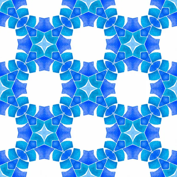 Watercolor Ikat Repetindo Borda Telha Boho Ideal Azul Design Chique — Fotografia de Stock