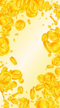 Indian rupee coins falling. Scattered gold INR coins. India money. Great business success concept. Vector illustration.