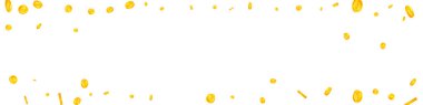 Indian rupee coins falling. Scattered gold INR coins. India money. Great business success concept. Panoramic vector illustration.