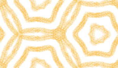 Dokulu çizgili desen. Sarı simetrik kaleydoskop arka planı. Tekstil hazır baskı, mayo kumaş, duvar kağıdı, ambalaj. Moda desenli çizgiler tasarımı.