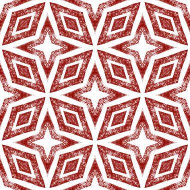 Döşemeli suluboya deseni. Şarap kırmızısı simetrik kaleydoskop arka planı. Elle boyanmış suluboya pürüzsüz. Tekstil hazır baskı, mayo kumaş, duvar kağıdı, ambalaj..