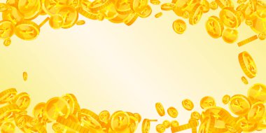 Japon sikkeleri düşüyor. Dağınık altın JPY paralar. Japonya parası. Büyük ikramiye ya da başarı konsepti. Geniş vektör illüstrasyonu.