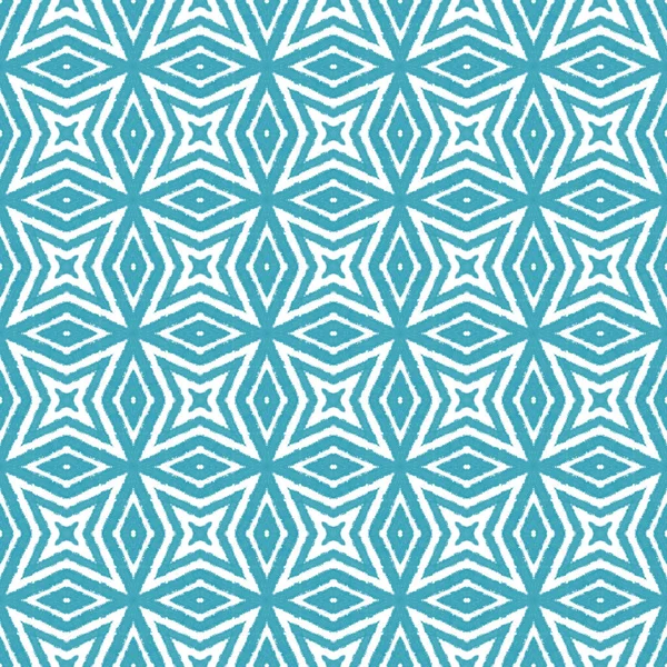 Design Barevných Pruhů Tyrkysově Symetrické Kaleidoskopické Pozadí Textilní Hotový Rozkošný — Stock fotografie