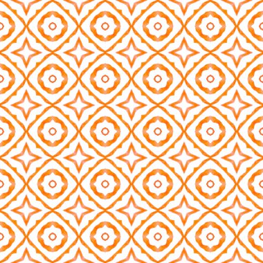 Suluboya, kiremit sınırını tekrarlıyor. Turuncu şık boho yaz tasarımı. Tekstil hazır değerli baskı, mayo kumaş, duvar kağıdı, ambalaj. Mayo tasarımını tekrarla.