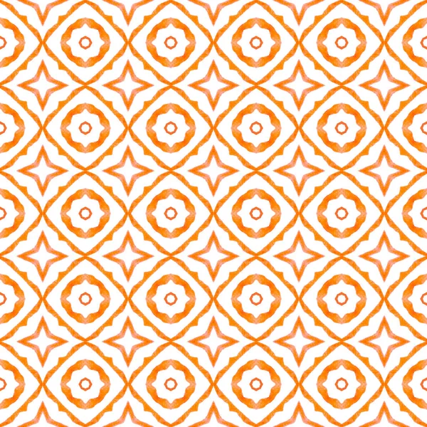Aquarell Ikat Sich Wiederholenden Fliesenrand Orangefarbenes Boho Chic Sommerdesign Textilfertiger — Stockfoto
