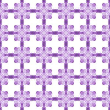 Tekstil hazır, çekici baskı, mayo kumaş, duvar kağıdı, ambalaj. Mor büyüleyici boho şık yaz tasarımı. Elle boyanmış suluboya kenar. Döşemeli suluboya arkaplan.