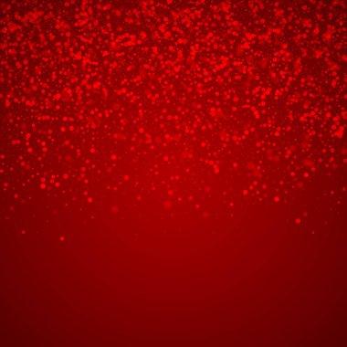 Karlı bir Noel geçmişi var. İnce uçan kar taneleri ve kırmızı arka plandaki yıldızlar. Narin, tatlı, karlı bir Noel. Kare vektör illüstrasyonu.