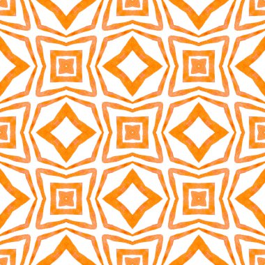 Tekrar eden mayo tasarımı. Turuncu yaratıcı boho şık yaz tasarımı. Tekstil hazır büyüleyici baskı, mayo kumaş, duvar kağıdı, ambalaj. Suluboya görevi tekrar eden kiremit kenarı.