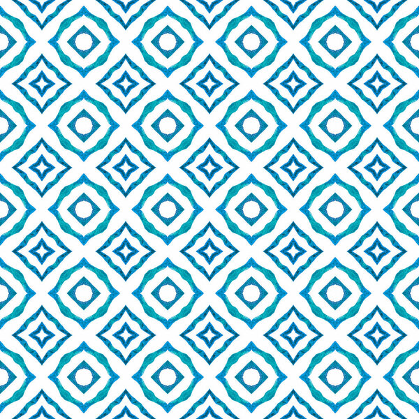 Hand drawn green mosaic seamless border. Blue magnificent boho chic summer design. Textile ready flawless print, swimwear fabric, wallpaper, wrapping. Mosaic seamless pattern.