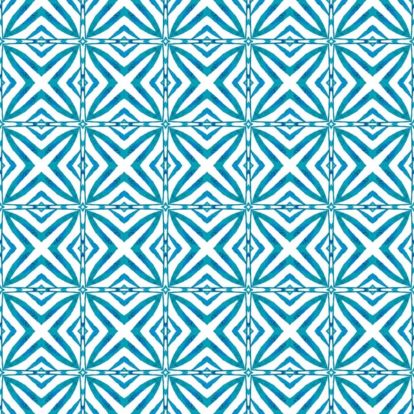 Medaillon Naadloos Patroon Blauw Authentiek Boho Chique Zomer Design Aquarel — Stockfoto