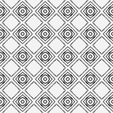 Tekstil hazır harika baskı, mayo kumaş, duvar kağıdı, ambalaj. Siyah ve beyaz orijinal boho şık yaz tasarımı. Yeşil geometrik sembolün suluboya sınırı. Sembol suluboya deseni.