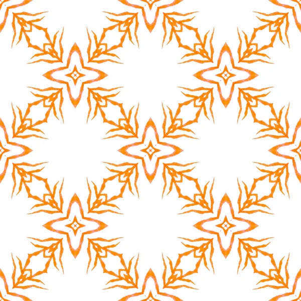 アラベスクの手描きデザイン オレンジ本物のBohoシックな夏のデザイン 繊維準備ができて価値のある印刷 水着生地 オリエンタル唐草手描き枠 — ストック写真