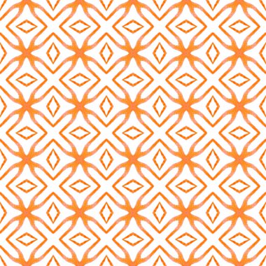 Medallion seamless pattern. Orange excellent boho chic summer design. Watercolor medallion seamless border. Textile ready classic print, swimwear fabric, wallpaper, wrapping.