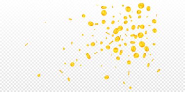 Hint paralarının düşüşü. Dağınık altın INR paraları. Hindistan parası. Büyük ikramiye ya da başarı konsepti. Geniş vektör illüstrasyonu.