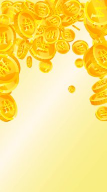 Kore bozuk paraları düştü. Dağınık altın Won paraları. Kore parası. Büyük iş başarısı konsepti. Vektör illüstrasyonu.