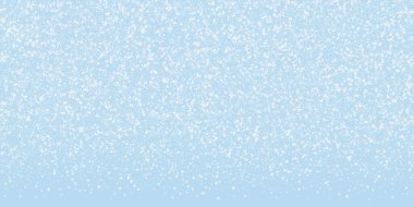 Karlı bir Noel geçmişi var. Hafif uçan kar taneleri ve açık mavi kış arka planındaki yıldızlar. Narin, tatlı, karlı bir Noel. Geniş vektör illüstrasyonu.