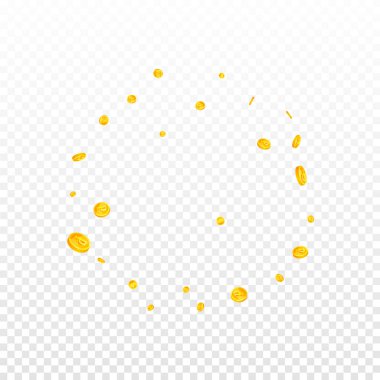 Russian ruble coins falling. Scattered gold RUB coins. Russia money. Global financial crisis concept. Square vector illustration.