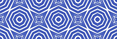 Exotic seamless border. Indigo symmetrical kaleidoscope background. extra decorative design element for background. Summer swimwear exotic seamless design.