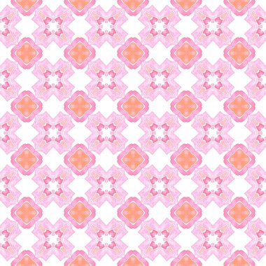 Ikat repeating swimwear design. Orange authentic boho chic summer design. Textile ready magnificent print, swimwear fabric, wallpaper, wrapping. Watercolor ikat repeating tile border.