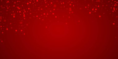 Yılbaşı arka planında kar yağışı var. İnce uçan kar taneleri ve kırmızı arka plandaki yıldızlar. Karlı bayram örtüsü. Geniş vektör illüstrasyonu.