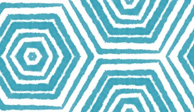 Dokulu çizgili desen. Turkuaz simetrik kaleydoskop arka planı. Tekstil hazır kalın baskı, mayo kumaş, duvar kağıdı, ambalaj. Moda desenli çizgiler tasarımı.