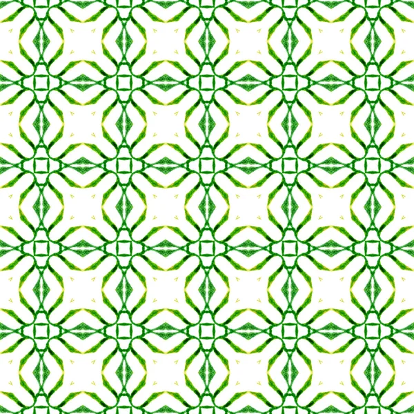 繊維準備ができて現代的な印刷 水着生地 緑の神聖なBohoシックな夏のデザイン タイルの境界線を繰り返す水彩イカット 水着のデザインを繰り返すイカット — ストック写真