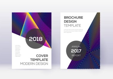 Modern kapak tasarım şablonu. Koyu mavi arka planda gökkuşağı soyut çizgileri. Harika bir kapak tasarımı. Şaşırtıcı katalog, poster, kitap şablonu vs..