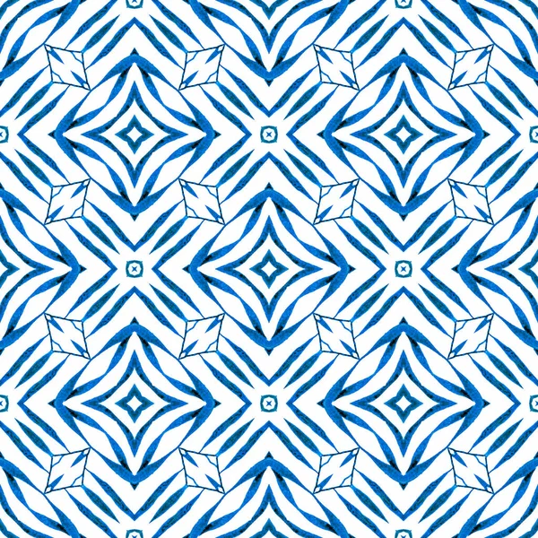 马赛克无缝图案 蓝色的最佳波荷花夏装设计 纺织现成有趣的印刷品 泳衣面料 包装材料 手绘绿色马赛克无缝边框 — 图库照片