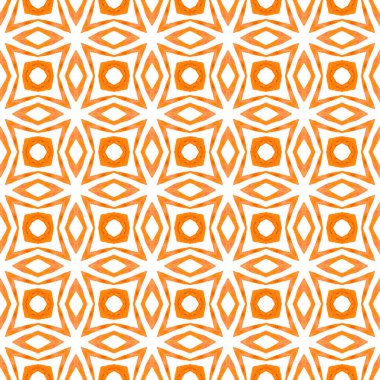 Suluboya, kiremit sınırını tekrarlıyor. Turuncu parlak boho şık yaz tasarımı. Tekrar eden mayo tasarımı. Tekstil hazır değerli baskı, mayo kumaş, duvar kağıdı, ambalaj..