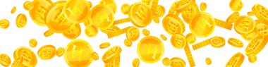 Korean won coins falling. Scattered gold WON coins. Korea money. Global financial crisis concept. Panoramic vector illustration.