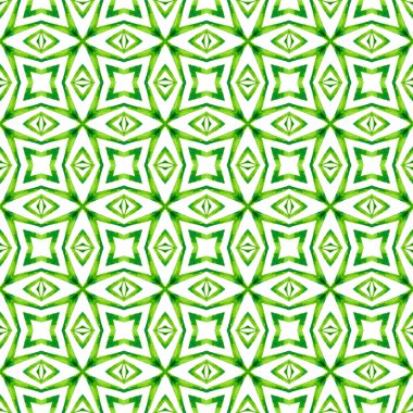 Etnik elle boyanmış desen. Yeşil tuhaf boho şık yaz tasarımı. Tekstil hazır güzel baskı, mayo kumaş, duvar kağıdı, ambalaj. Suluboya yaz etnik sınır düzeni.