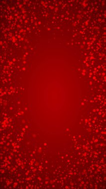 Güzel kar yağışı arkaplanı. İnce uçan kar taneleri ve kırmızı arka plandaki yıldızlar. Güzel kar yağışı şablonu. Dikey vektör illüstrasyonu.