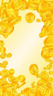 Bitcoin paraları düşüyor. Kripto para birimi etrafa saçılmış altın BTC paralar. İnternet para birimi. Büyük iş başarısı konsepti. Vektör illüstrasyonu.
