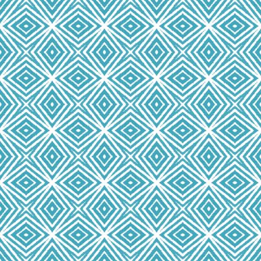 Striped hand drawn pattern. Turquoise symmetrical kaleidoscope background. Textile ready bold print, swimwear fabric, wallpaper, wrapping. Repeating striped hand drawn tile.