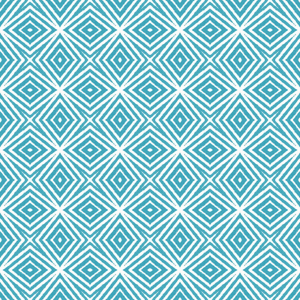 Striped hand drawn pattern. Turquoise symmetrical kaleidoscope background. Textile ready bold print, swimwear fabric, wallpaper, wrapping. Repeating striped hand drawn tile.