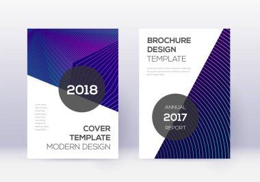 Modern cover design template set. Neon abstract lines on dark blue background. Extraordinary cover design. Classy catalog, poster, book template etc.