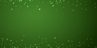 Güzel kar yağışı arkaplanı. İnce uçan kar taneleri ve yeşil arka plandaki yıldızlar. Güzel kar yağışı şablonu. Geniş vektör illüstrasyonu.