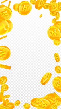 Korean won coins falling. Scattered gold WON coins. Korea money. Jackpot wealth or success concept. Vector illustration.